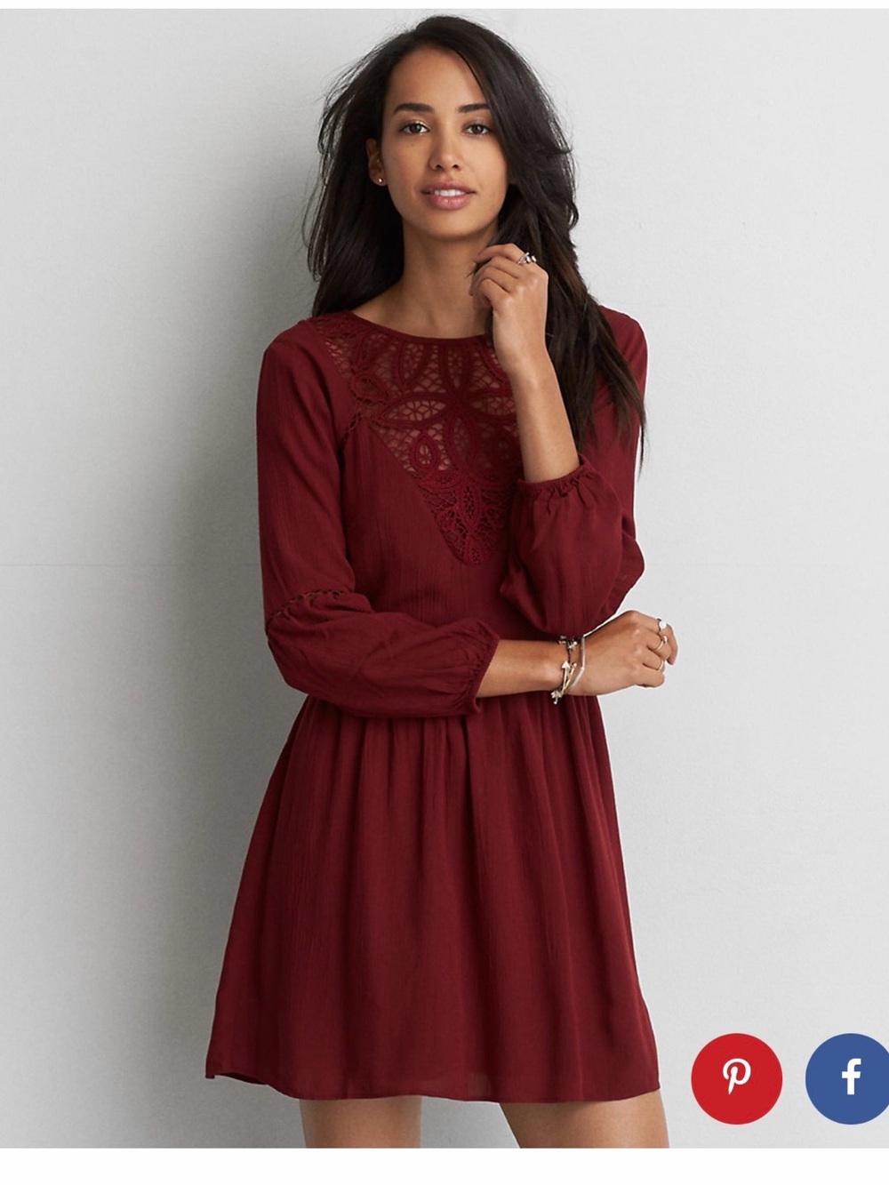 American Eagle Outfitters Burgundy Lace Boho Swing Dress – Size Large